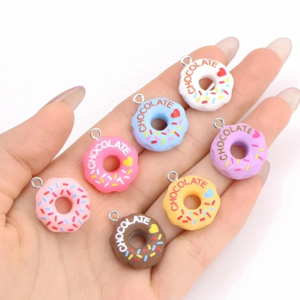Resin Crafts Diy - ชุด 10 ชิ้น จี้เรซิ่นรูปขนมปังและโดนัท 3 มิติ