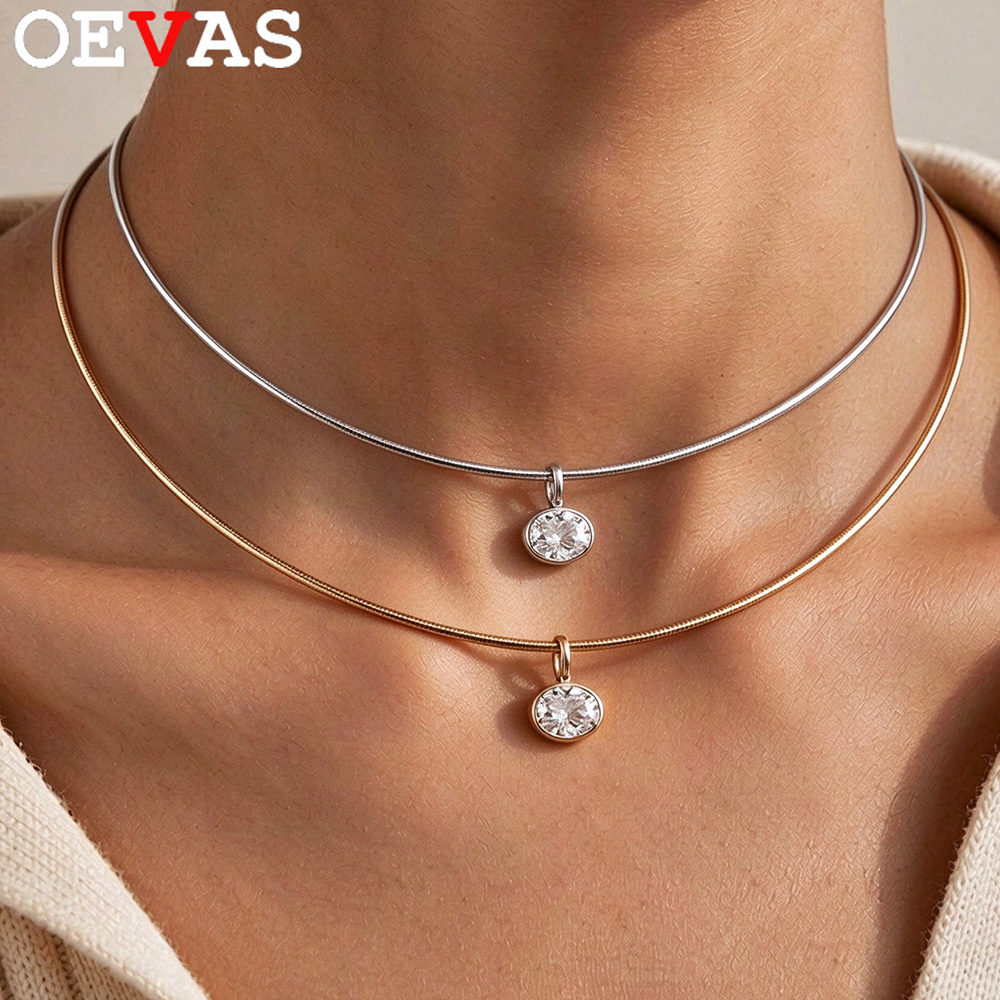 Bezels Set Pendant - OEVAS สร้อยคอเพชรโมอิสซาไนต์ทรงไข่ตะวันออก-ตะวันตก 2-4 กะรัต ตัวเรือนเงินแท้ S925