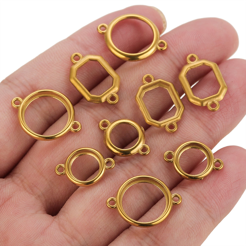 จี้วงกลมสองรูสแตนเลสแบบกลวง 10 - Bezels Set Pendant บทวิจารณ์และราคา